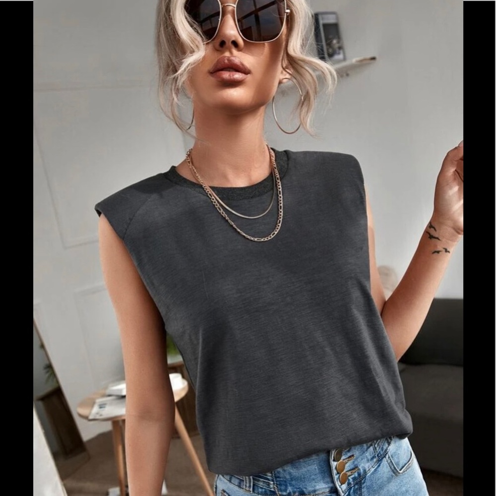 SHEIN Shoulder Pad Grey Tank Top Large NWT